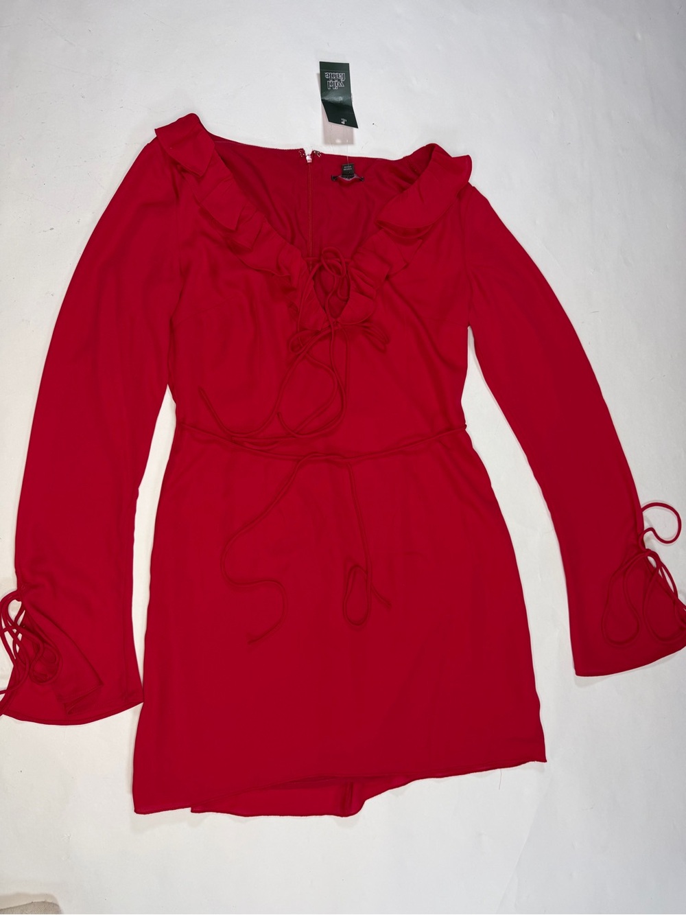 Red Ruffle Tie-Front Mini Dress - Picture 3 of 7
